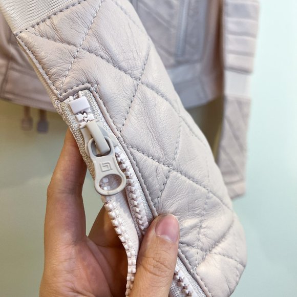 Blanc Noir Light Pink Leather Mesh Bohemian Lace Up Back Full Zip Moto Jacket L - Picture 6 of 14